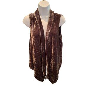J. Jill Brown Velvet Vest S Rayon Silk Blend Drape Open Front Boho Chic Goth
